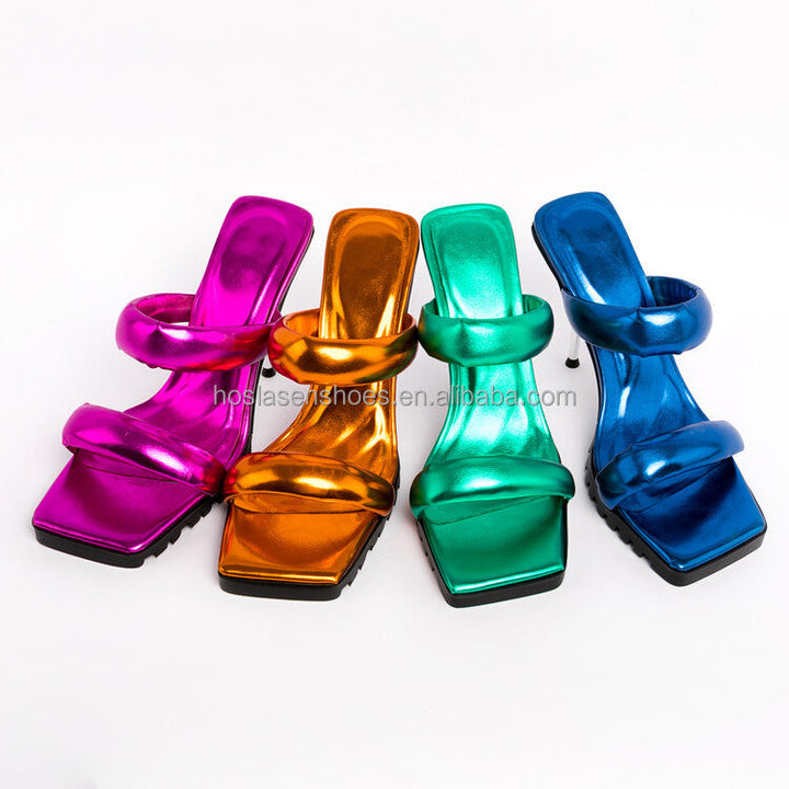 Green leather thin high heel womens fashion Apparel & Accessories > Shoes mules