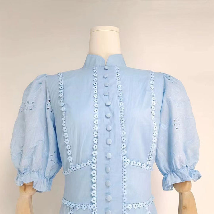 2022 summer new casual solid color puff sleeve party dress