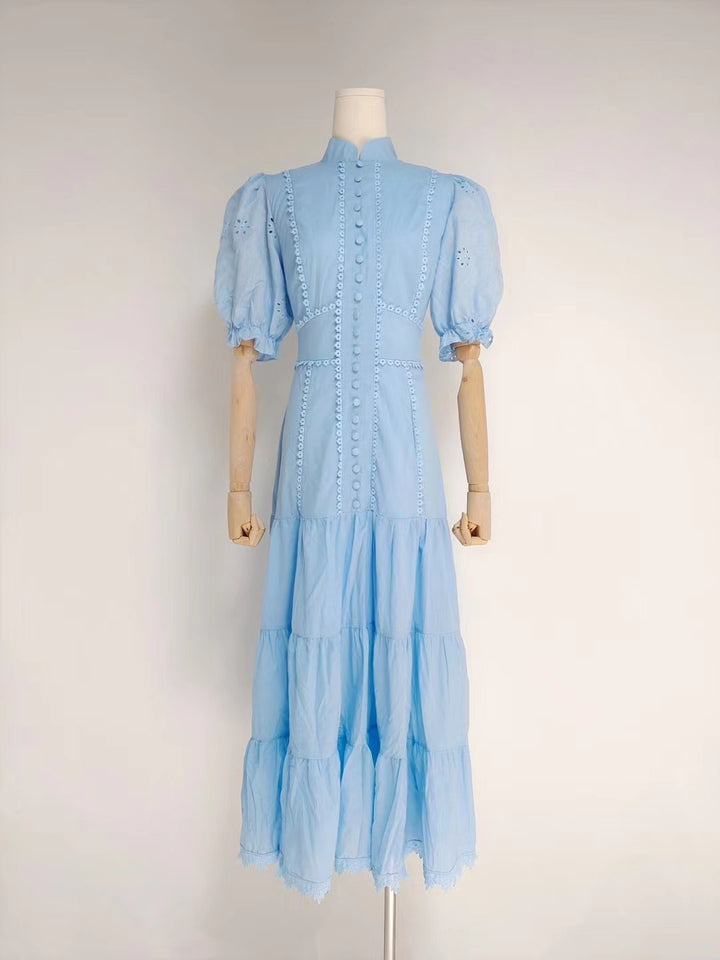 2022 summer new casual solid color puff sleeve party dress