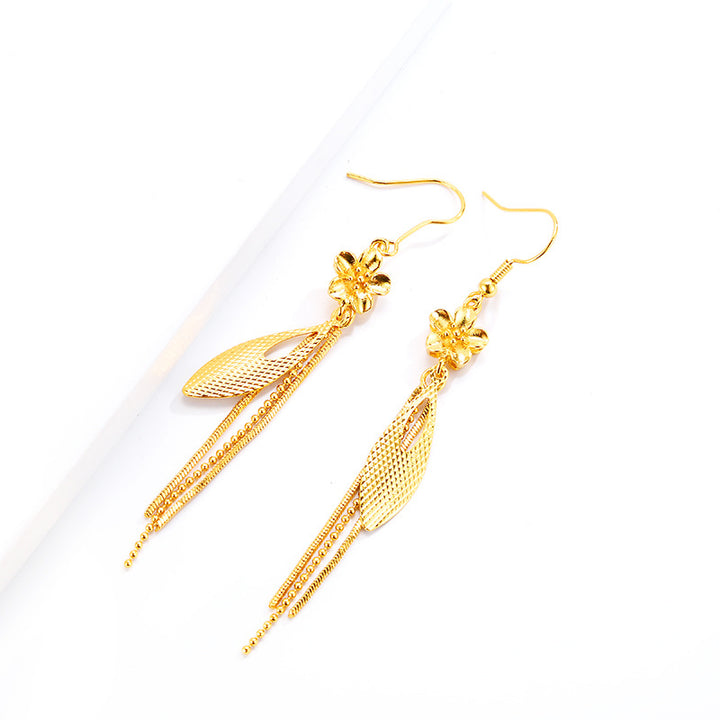 Fashion 14k gold elegant long tassel earrings womans leaf shape Jewelry