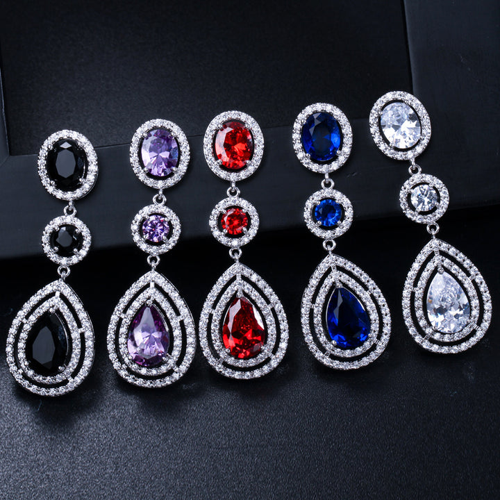 American big cubic zirconia stone pave long royal blue bridal Jewelry earrings