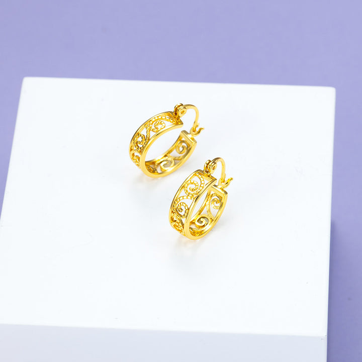 Earrings for Women 24K Gold Stud Earrings Simple Folk-Custom Earring for Wedding Engagement Fine Jewelry Gifts Female Kolczyki