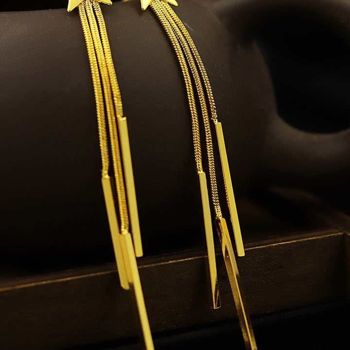 Fashion womens elegant tassels long stud earring 14k gold jewelry