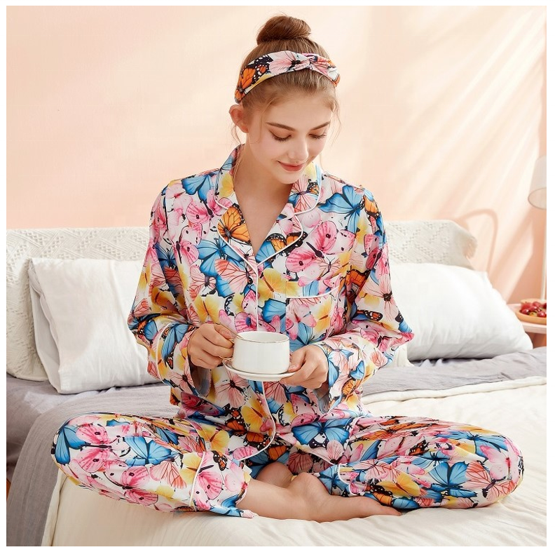 202021 Cute Pajamas Set Ladies Headband Summer Silk Pajamas Set Girls –  Velvet Flaire