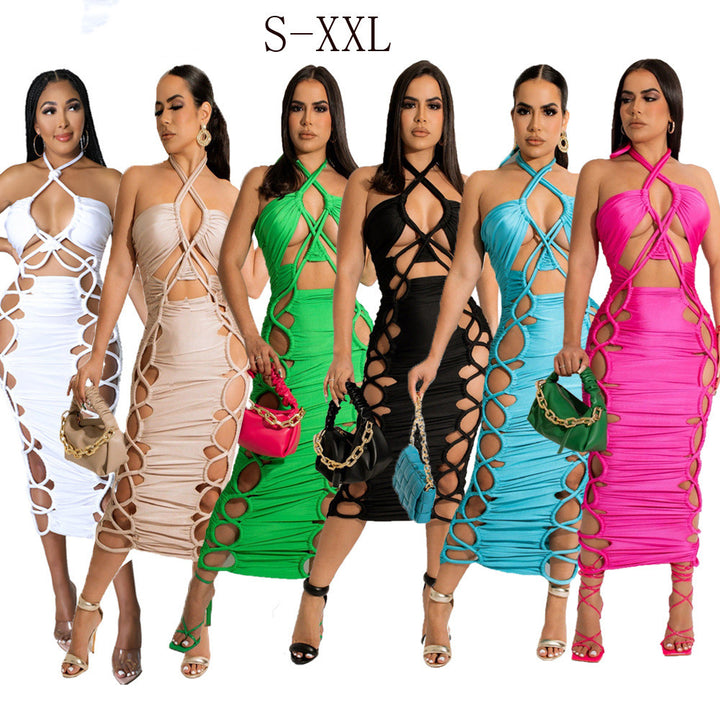 Backless halter plus size casual women night party dress