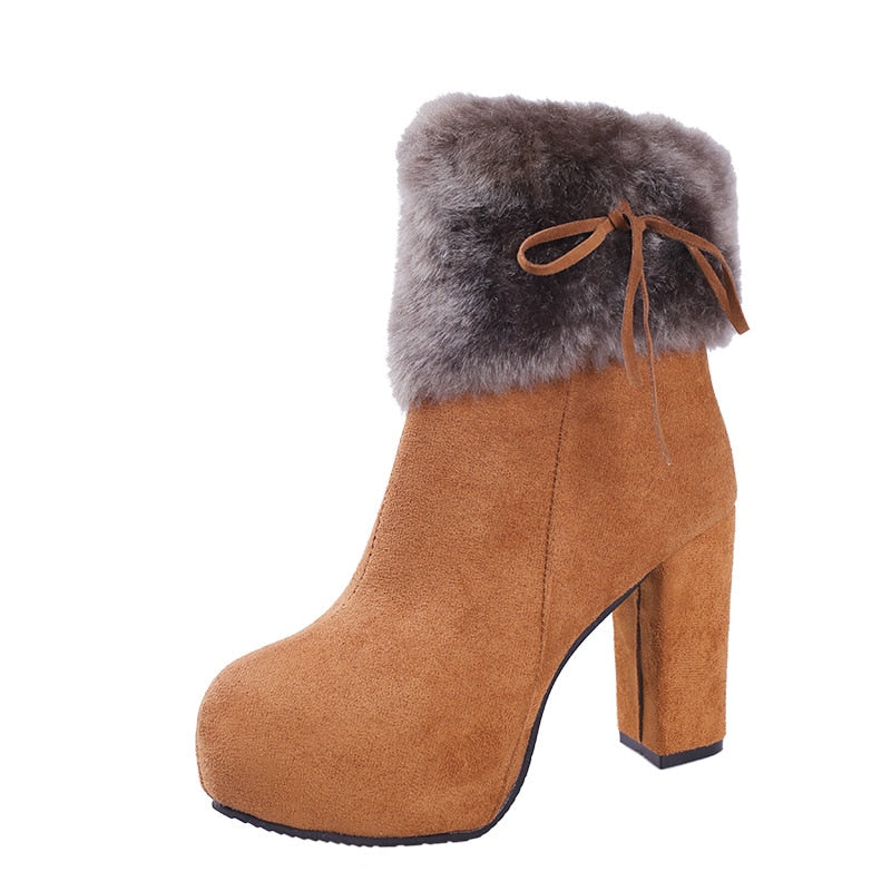 10cm super high heels women Apparel & Accessories > Shoes fur warm winter ankle boots