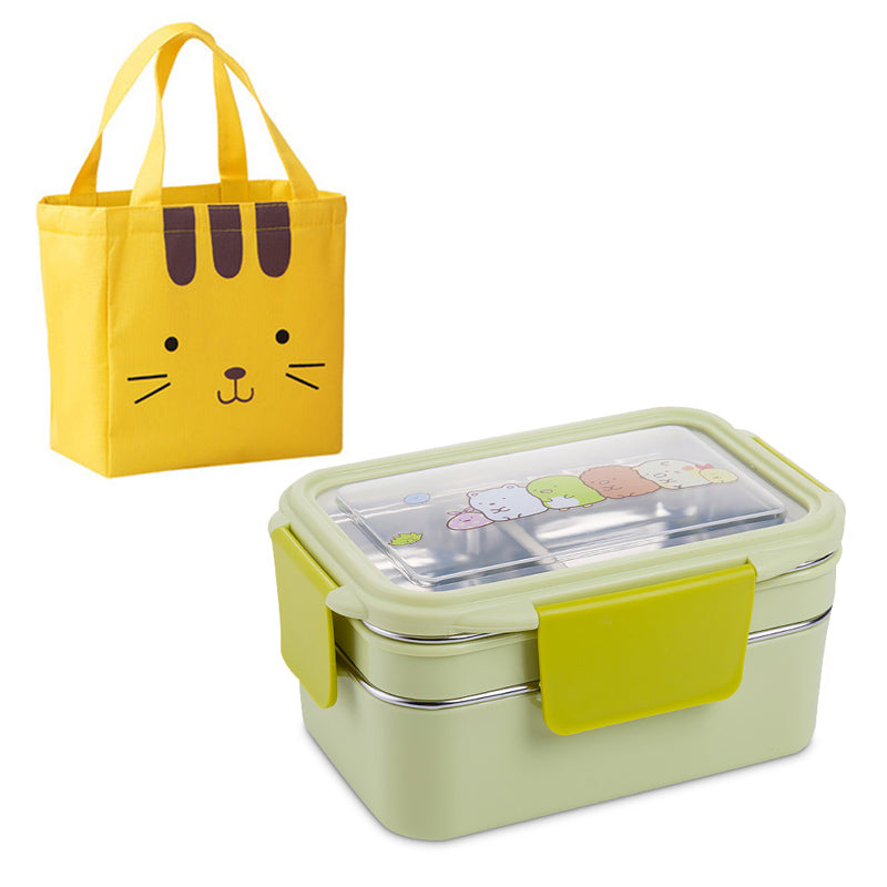 Cartoon lunch box stainless steel double layer food container for kids