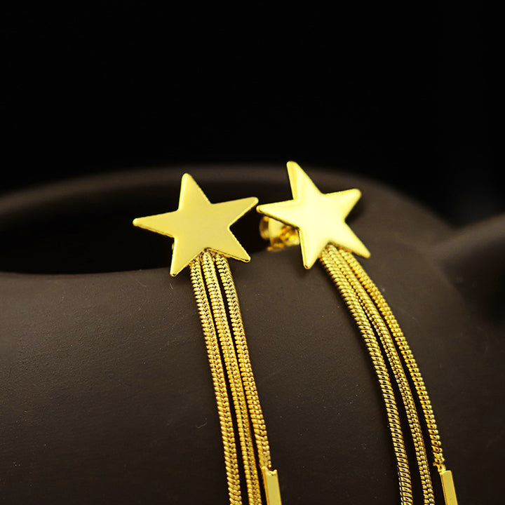 Fashion womens elegant tassels long stud earring 14k gold jewelry