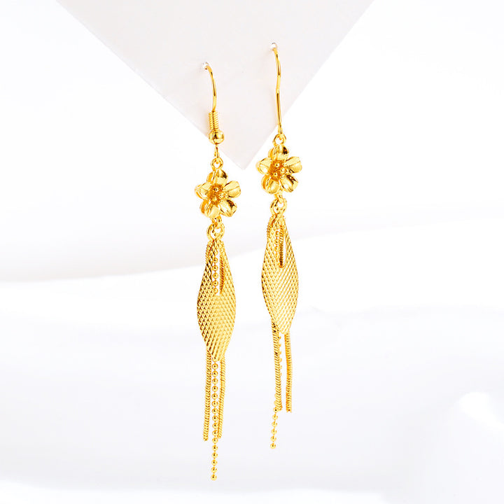 Fashion 14k gold elegant long tassel earrings womans leaf shape Jewelry