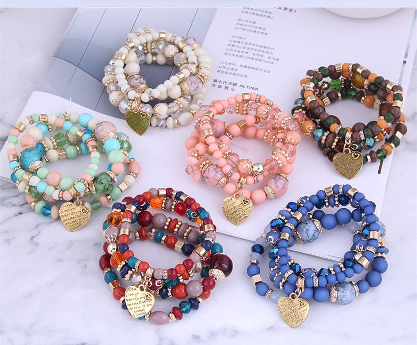 4 pcc resin beads crystal stone bracelets for women