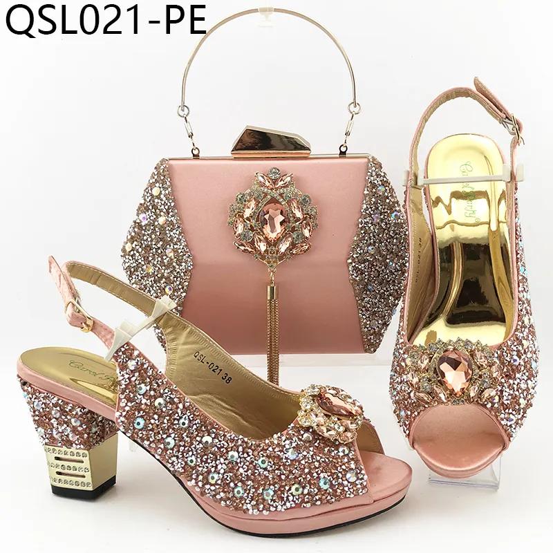 ladies glitter studedpurse and shoes  in peachy pink