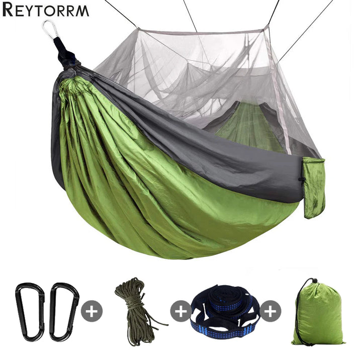 Double Camping Hammock With Mosquito Net Lightweight Nylon Portable