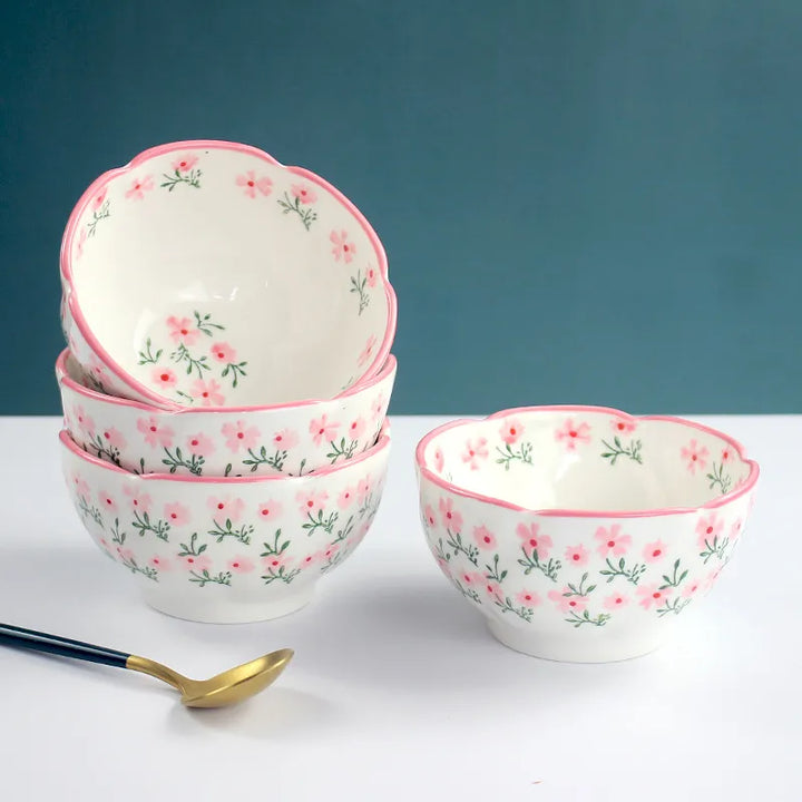 Floral Print Ceramic Rice Bowl Flower Style Ramen Kitchenware