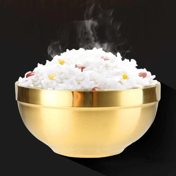 Stainless Steel Gold Bowl Thickened Double Layer Heat Insulation Bowl