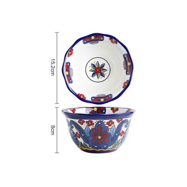 Creative Ceramic Bohemian Hand-Painted Rice Noodle Bowl Set Kitchen Tableware