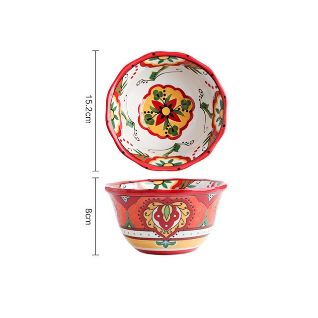 Creative Ceramic Bohemian Hand-Painted Rice Noodle Bowl Set Kitchen Tableware