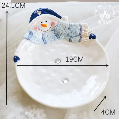 Dessert Plate Snacks Dishes Cute Cartoon Ceramic Bowl Snowma Teapot Sets