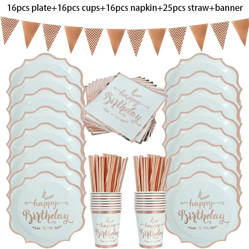 Rose Gold Printing Dot Disposable Tableware Birthday Party Baby Shower Set