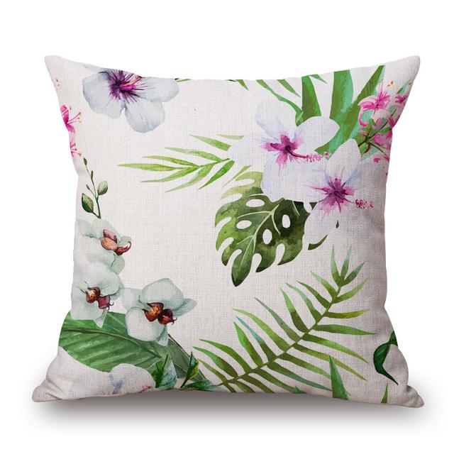 Tropical Plant Hibiscus Flower Pillow Case Parrot Cushion Cover