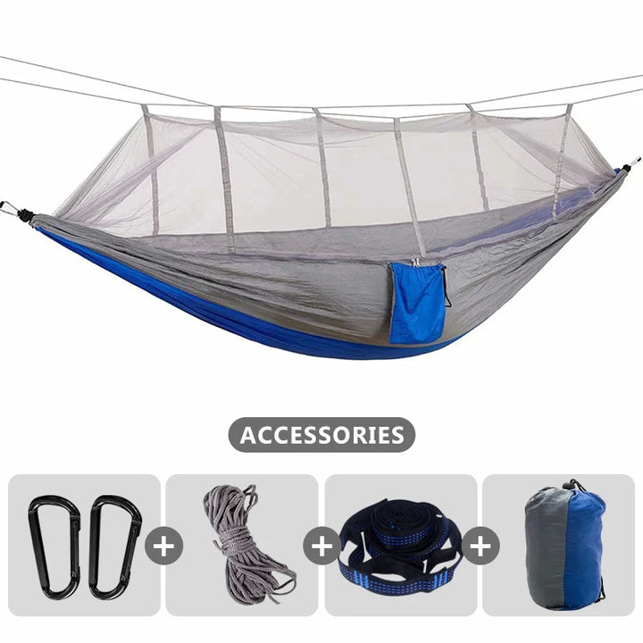 Double Camping Hammock With Mosquito Net Lightweight Nylon Portable