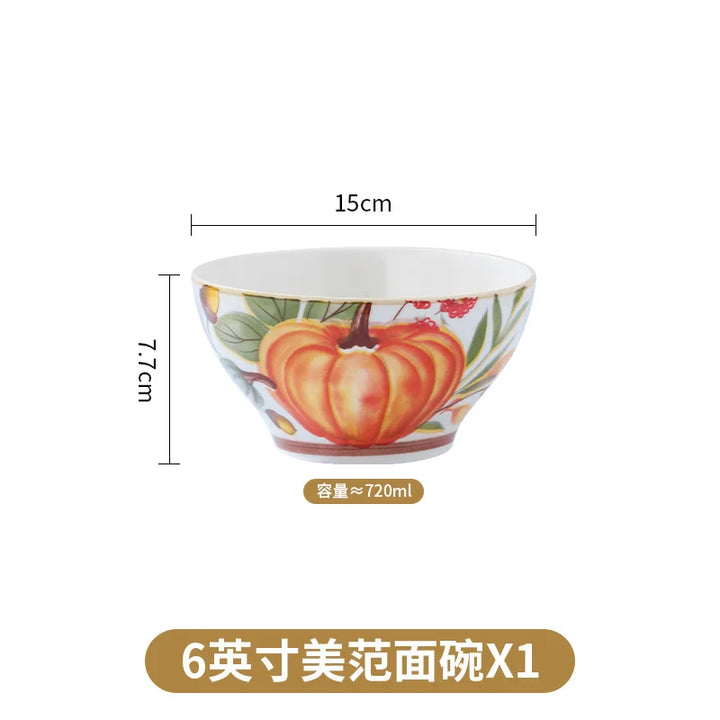 1PC Pumpkin Soup Bowl Ceramic Dishes Double Ear Baking Circular Plate Set