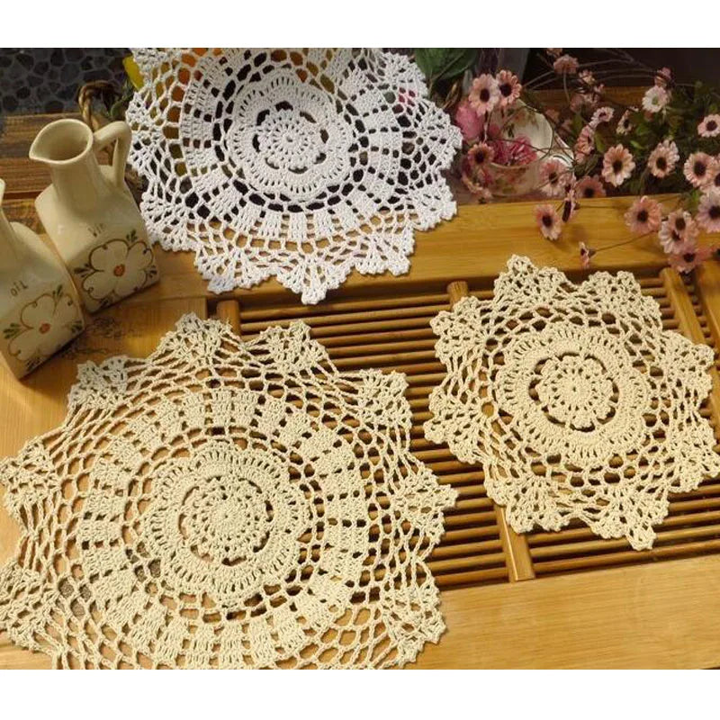 Handmade Christmas Flower Cotton Table Place Mat Cloth Crochet Placemat Coaster Wedding Kitchen Table Decoration and Accessories