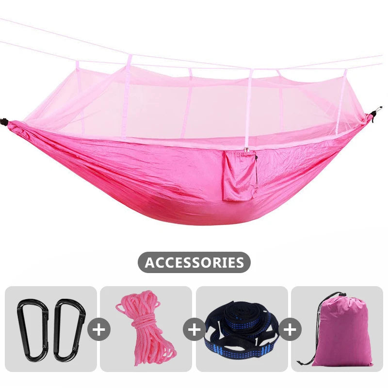 Double Camping Hammock With Mosquito Net Lightweight Nylon Portable