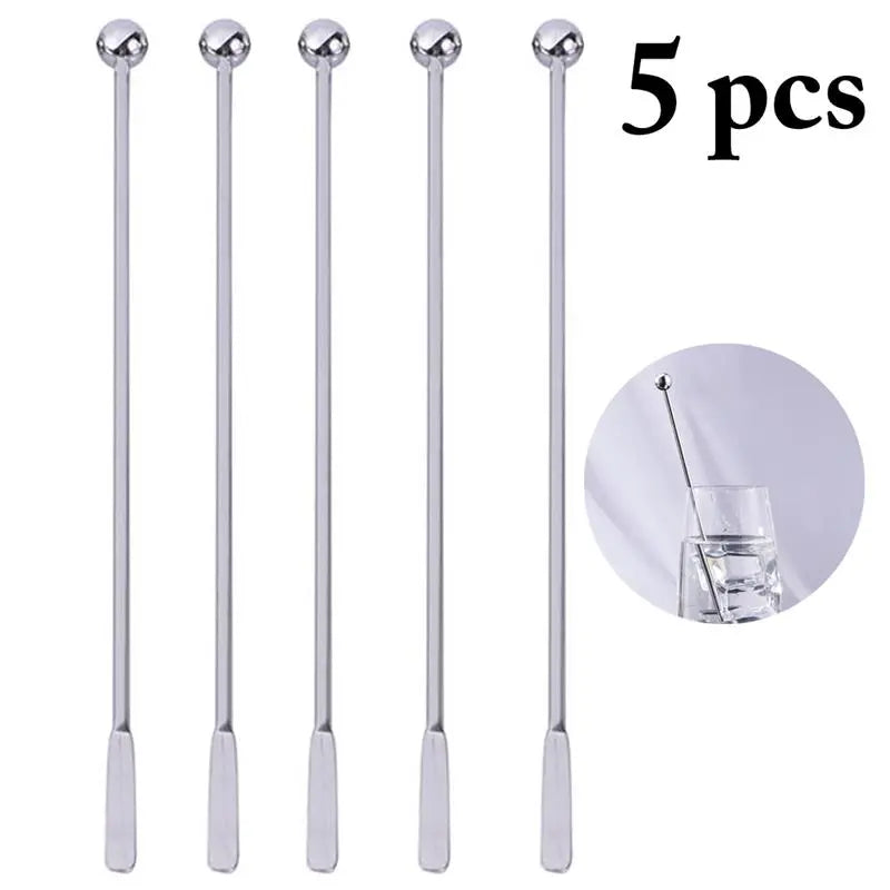 5Pcs 19cm Stainless Steel Cocktail Stirrers Swizzle Drink Mixer Bar Muddler