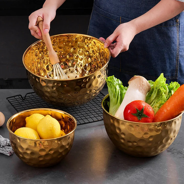 Stainless Steel Hammered Basin Thickened Fruit Mixing Bowl Kitchen Tableware