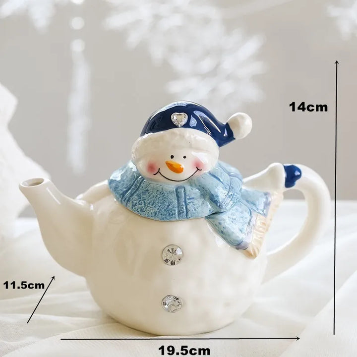 Dessert Plate Snacks Dishes Cute Cartoon Ceramic Bowl Snowma Teapot Sets