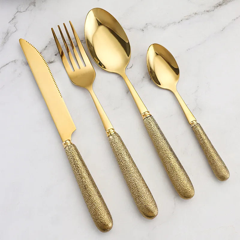 High-End Titanium Gold Process Stainless Steel Tableware Luxury Cutlery Set