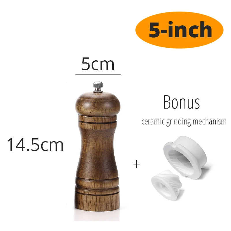 Salt and Pepper Mill, Wood Pepper Shakers With Strong Adjustable Ceramic Grinder With Spare Ceramic Rotor - Kitchen Accessories