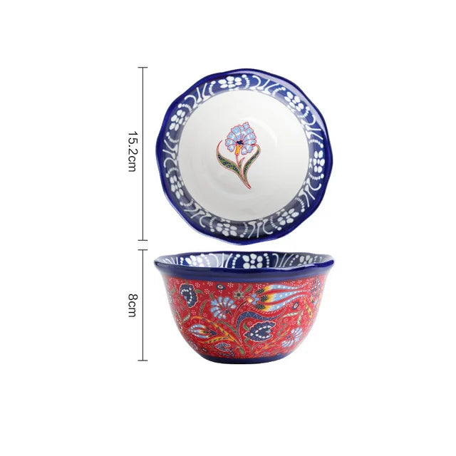 Creative Ceramic Bohemian Hand-Painted Rice Noodle Bowl Set Kitchen Tableware