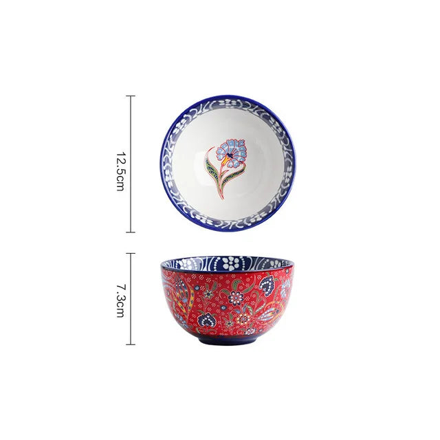 Creative Ceramic Bohemian Hand-Painted Rice Noodle Bowl Set Kitchen Tableware