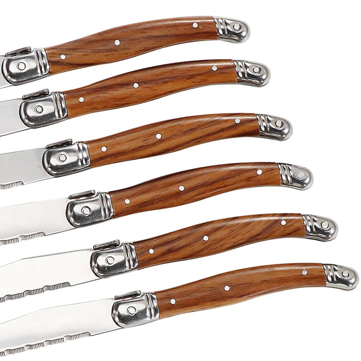 6Piece Wood Grain Handle Steak Knife Fork Set Stainless Steel Cutlery Utensils