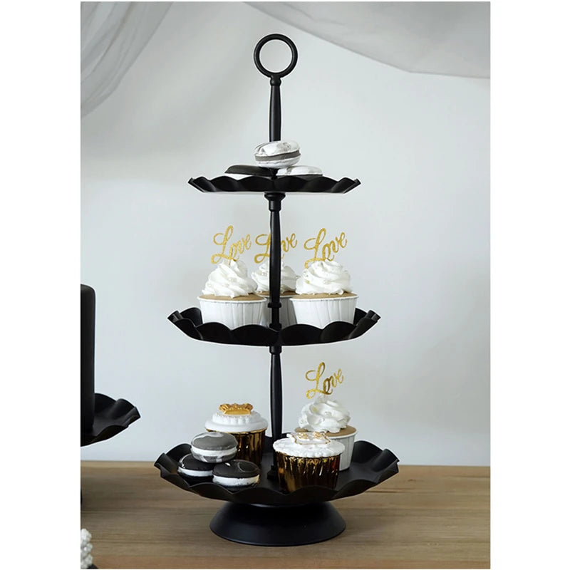 Luxury Party Decor Black Cake Stand Cupcake Tray Wave Edge Design