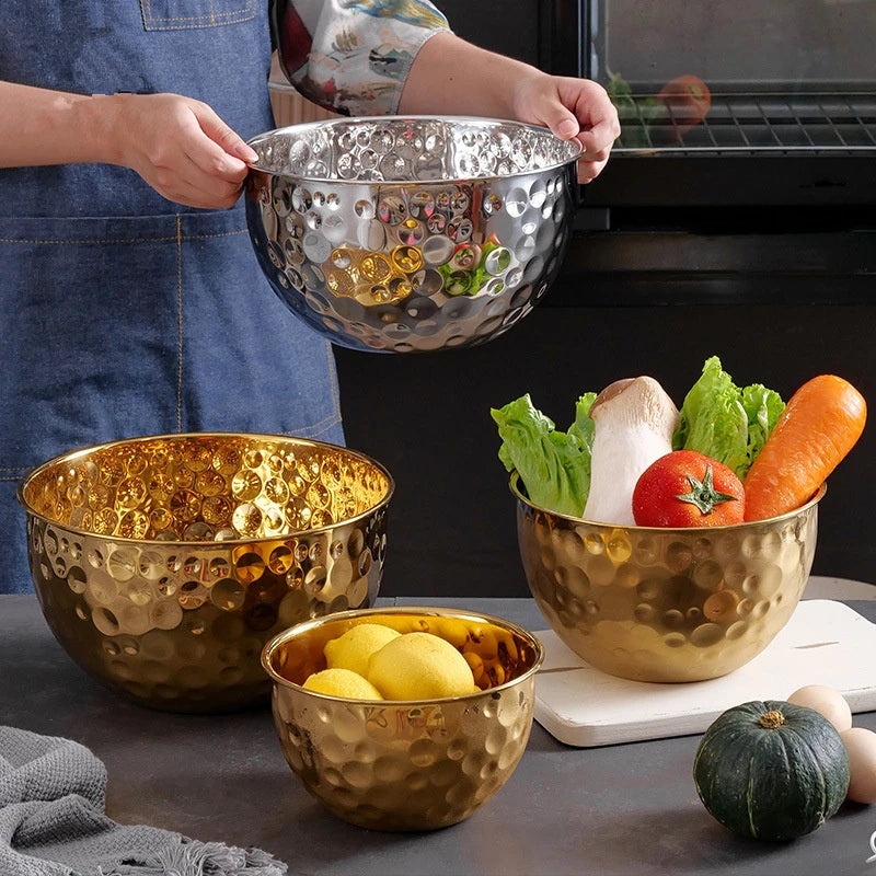 Stainless Steel Hammered Basin Thickened Fruit Mixing Bowl Kitchen Tableware