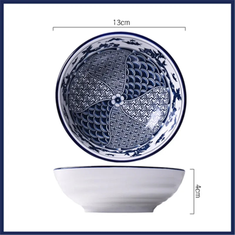 Salad Rice Bowls Ceramic Classical Blue and White Kitchen Tableware