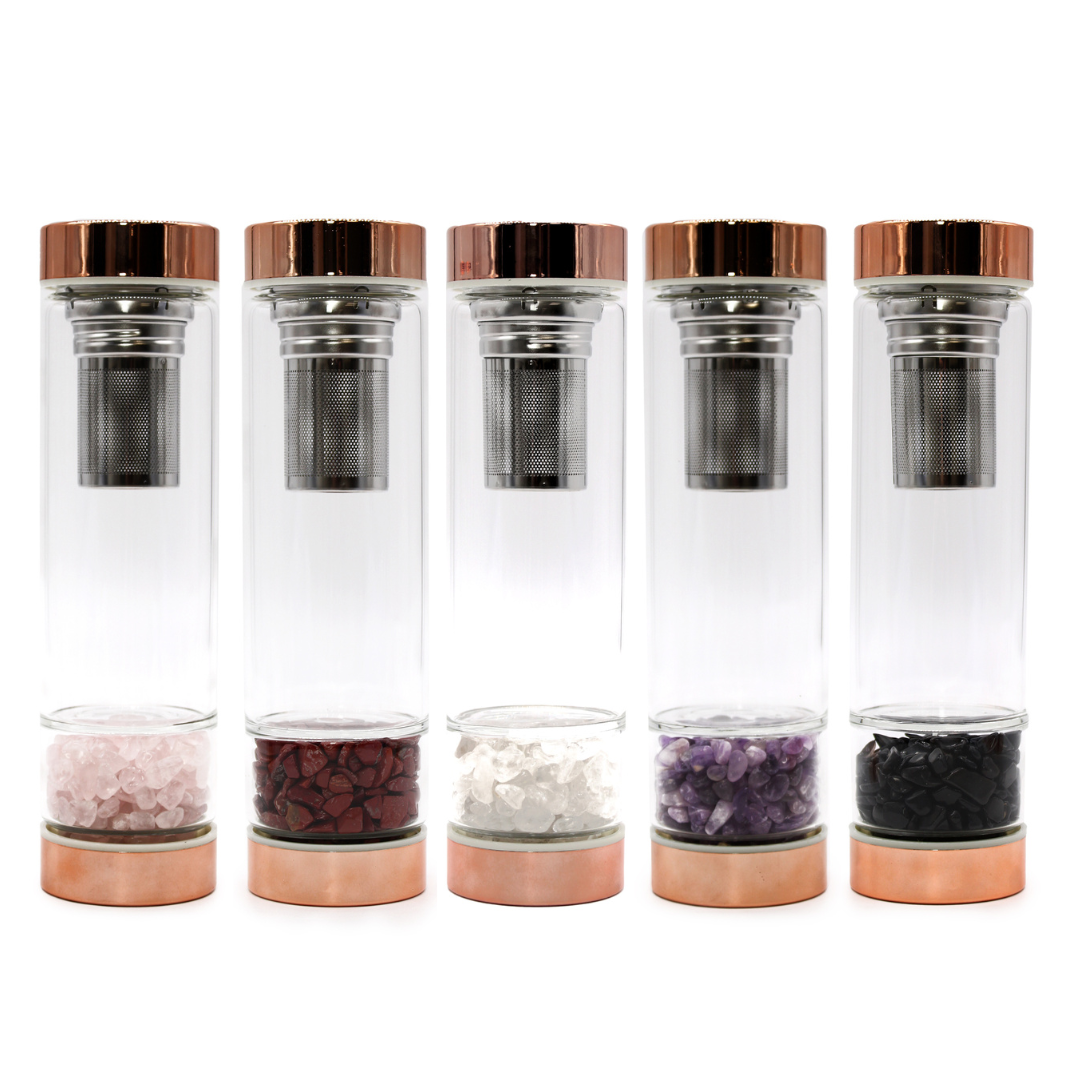 Rose Gold Crystal Elixir Water Bottle With Tea Infuser 500ML