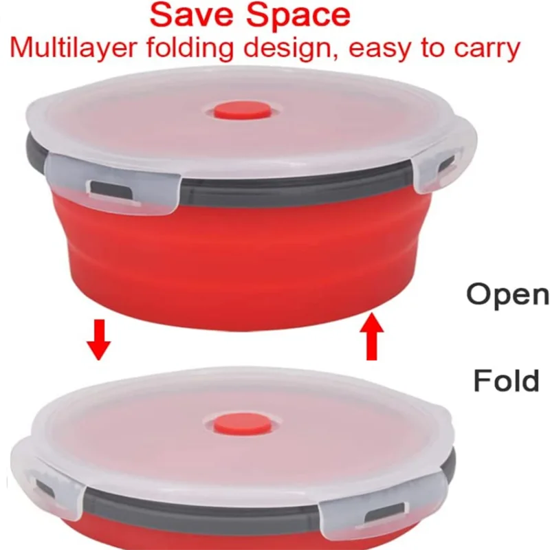 Silicone Folding Lunch Box With Lid Portable Bowl Set KitchenTableware