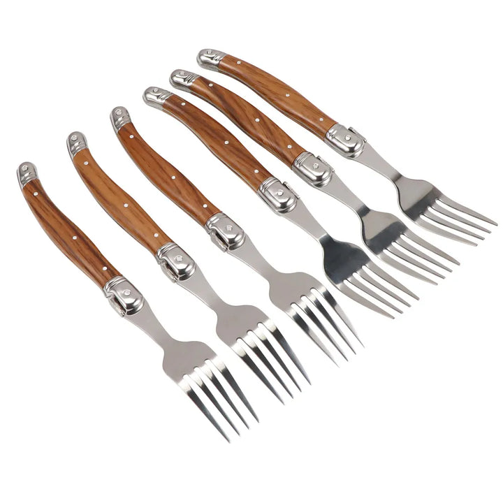 6Piece Wood Grain Handle Steak Knife Fork Set Stainless Steel Cutlery Utensils