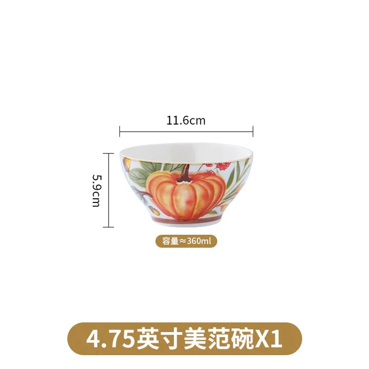 1PC Pumpkin Soup Bowl Ceramic Dishes Double Ear Baking Circular Plate Set