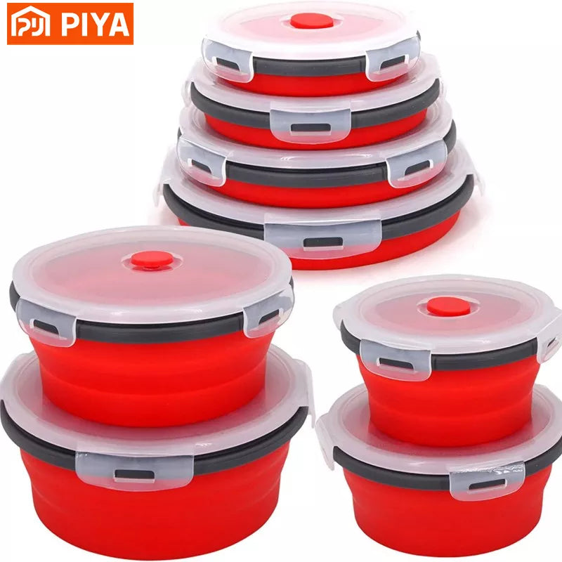 Silicone Folding Lunch Box With Lid Portable Bowl Set KitchenTableware