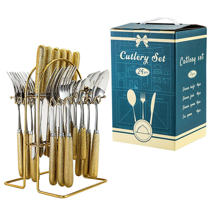 High-End Titanium Gold Process Stainless Steel Tableware Luxury Cutlery Set