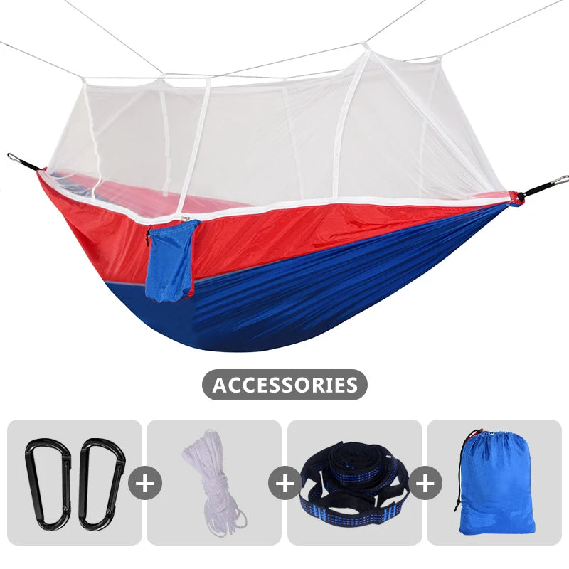 Double Camping Hammock With Mosquito Net Lightweight Nylon Portable