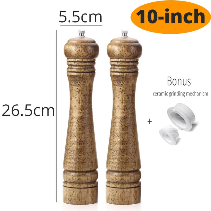 Salt and Pepper Mill, Wood Pepper Shakers With Strong Adjustable Ceramic Grinder With Spare Ceramic Rotor - Kitchen Accessories