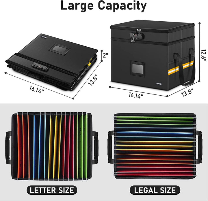 Fireproof Document Box,with Lock,2 Layer Water-resistant Organizer,Collapsible