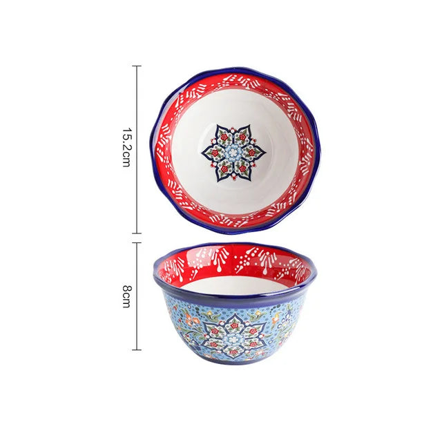 Creative Ceramic Bohemian Hand-Painted Rice Noodle Bowl Set Kitchen Tableware