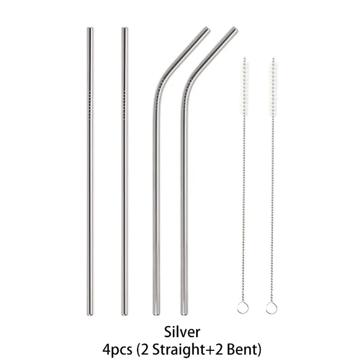 Metal Reusable 304 Stainless Steel Flexible Drinking Straw With Cleaning Brush