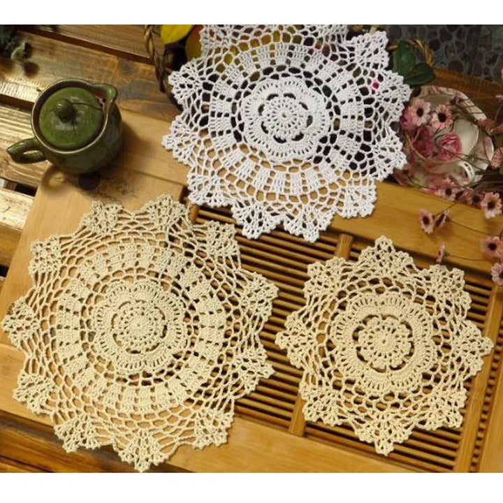 Handmade Christmas Flower Cotton Table Place Mat Cloth Crochet Placemat Coaster Wedding Kitchen Table Decoration and Accessories